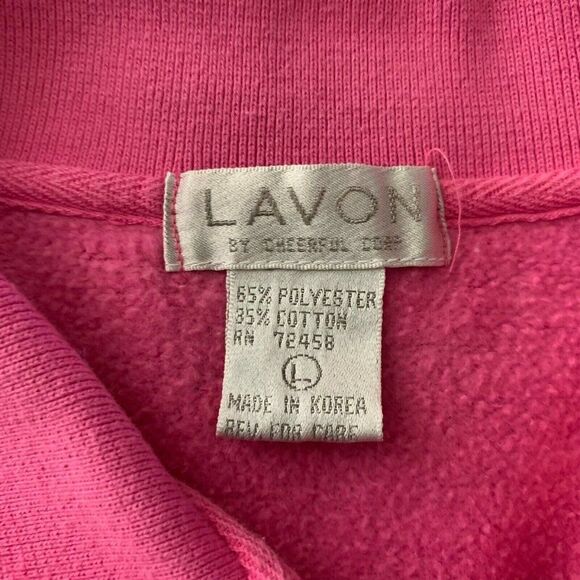 Vintage 80s Snap Front Pullover Sweatshirt L Pink Collared Pockets Ribbed Knit - Picture 6 of 6